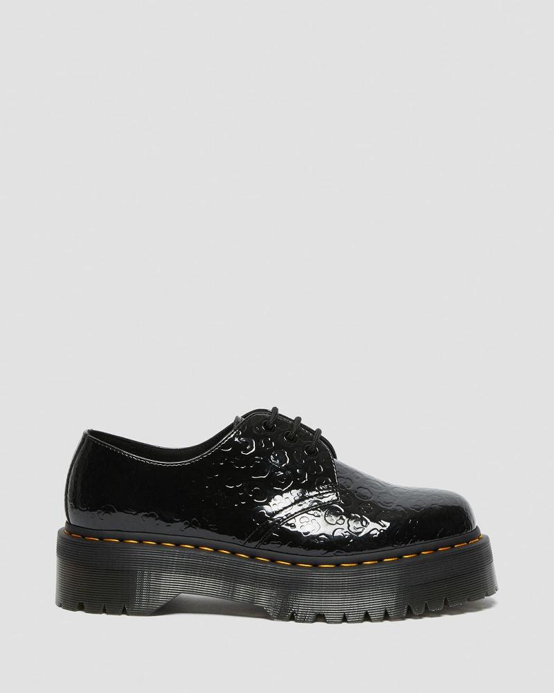 Women's Dr Martens 1461 Leopard Emboss Patent Leather Platform Shoes Black / Leopard | AU 386JPQ